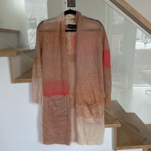 Parrish LA Peach Colorblock Mohair Wool Long Cardigan Sweater Size XS